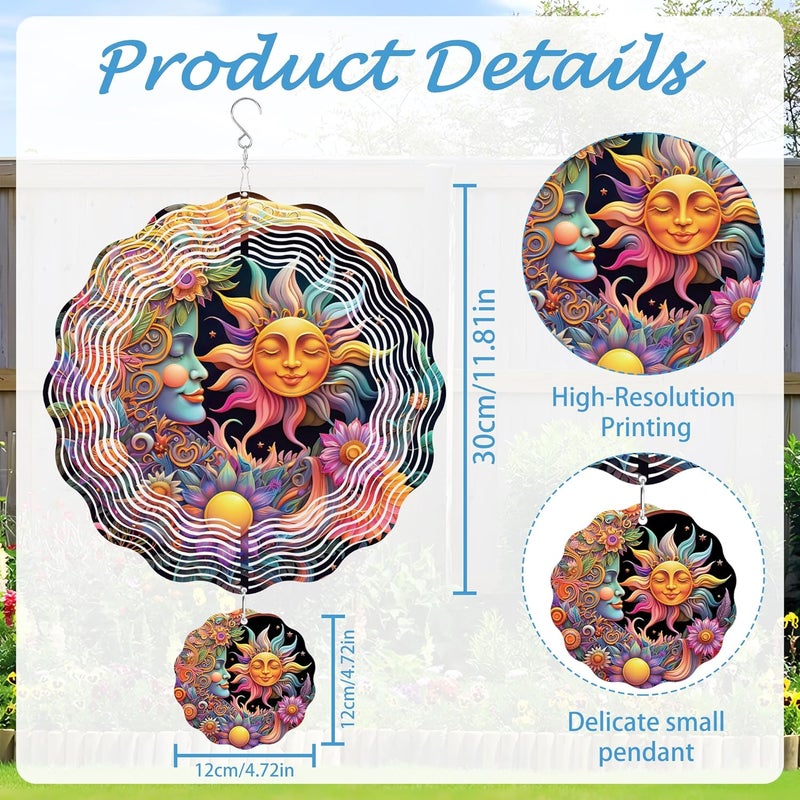 Romart Sun and Moon Wind Spinners Outdoor, Boho Gifts Garden Mystical Hanging Wind Spinner, Colorful 3D Stainless Steel Outdoor Decor for Patio Yard Lawn - Image 2
